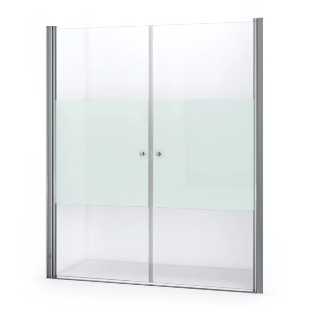 Duschtür Zircon Comfort 175cm aus klarem Sicherheitsglas mit mattem Streifen Chrom S0412-1750N Duschtür mit doppelten Schiebetüren, transparentem Glas und mattem Streifen, Aluminiumrand, ideal für moderne Bäder.