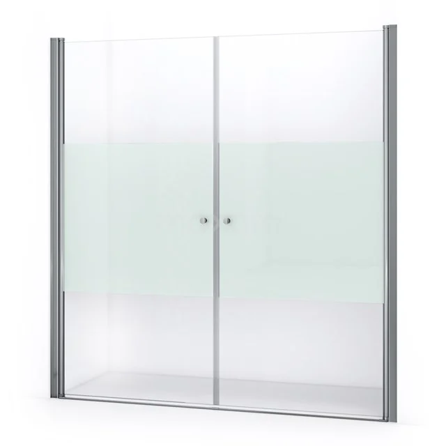 Duschtür Zircon Comfort 195cm aus klarem Sicherheitsglas mit mattem Streifen Chrom S0412-1950N Duschwand mit doppelter Glas-Schiebetür, klarem und mattem Glas, Aluminium-Profil, ideal für ein modernes Badezimmer.