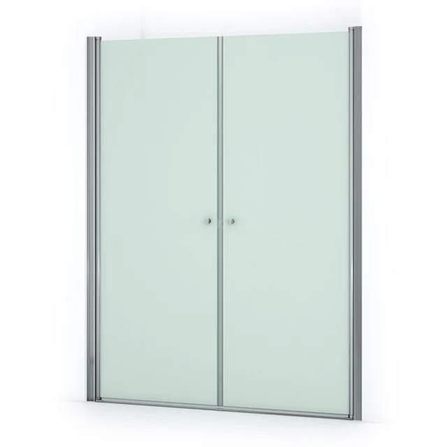 Glasene Duschtür mit mattem silbernem Profil, zweigeteiltes Design, ideal für ein modernes Badezimmer.