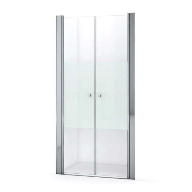 Zircon Comfort Duschtür | 95 cm Chrom Klar mit matter Streifen Pendeltür S0422-0950N Glasene Duschtür mit silberfarbenen Aluminiumprofilen, doppelte Schiebetüren, ideal für moderne Bäder.