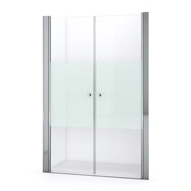 Duschtür Zircon Comfort 140cm aus klarem Sicherheitsglas mit mattem Streifen Chrom S0422-1400N Glas Duschtür mit mattem silbernem Rahmen, Schiebemechanismus und teilweise Mattglas. Perfekt für einen modernen Badezimmerstil.