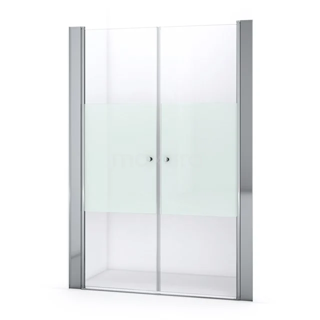 Duschtür Zircon Comfort 145cm aus klarem Sicherheitsglas mit mattem Streifen Chrom S0432-1450N Glas Duschtür mit satiniertem Glas und Aluminiumrahmen, geeignet für moderne Bäder; elegantes und platzsparendes Design.
