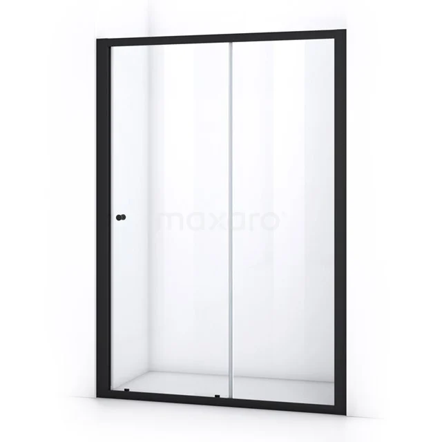 Ruby Allure Shower door | 145 cm Matte black Clear glass Sliding door S0880-1400M Black shower door with clear glass, minimalist design, sliding mechanism; ideal space-saving solution for the bathroom.
