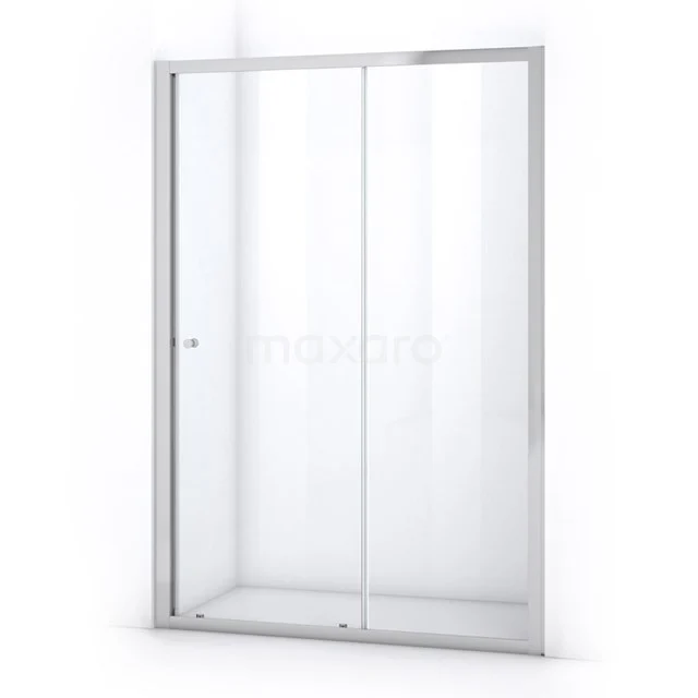 Glass shower door with sliding system, silver aluminium frame, ideal for modern bathrooms.
