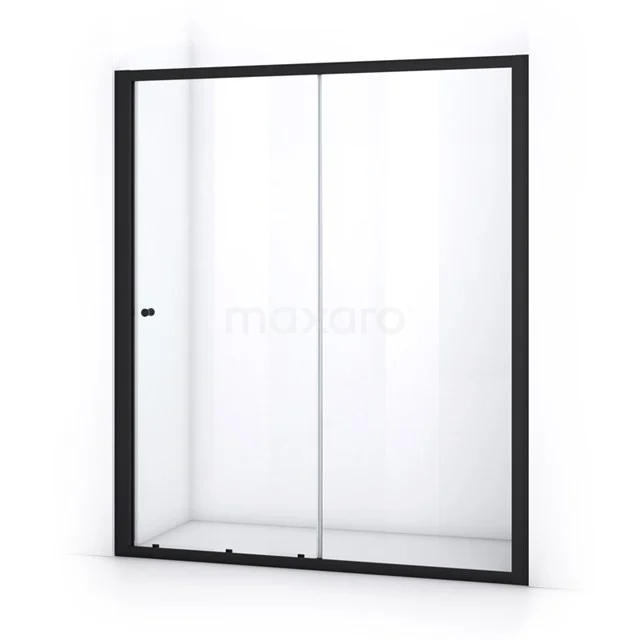 Ruby Allure Douchedeur | 165 cm Mat zwart Helder glas Schuifdeur S0880-1600MN Zwarte aluminium douchedeur met helder glas, moderne schuifdesign, perfect voor stijlvolle badkamerinrichting.
