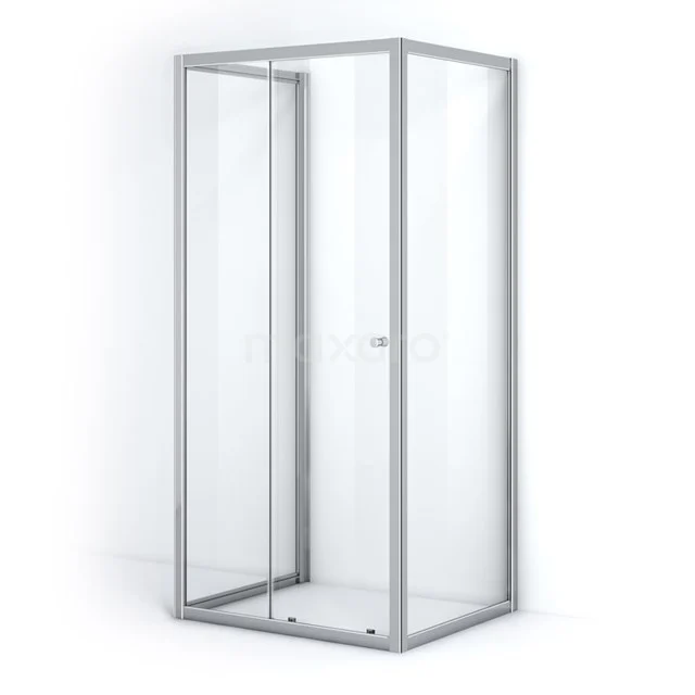 Shower enclosure with silver aluminium profile, minimalist design, perfect for a modern bathroom.