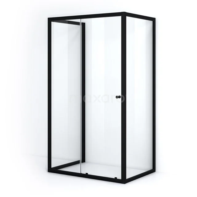 Schwarze rechteckige Duschkabine mit Glaswänden, minimalistisches Design, ideal für moderne Bäder.