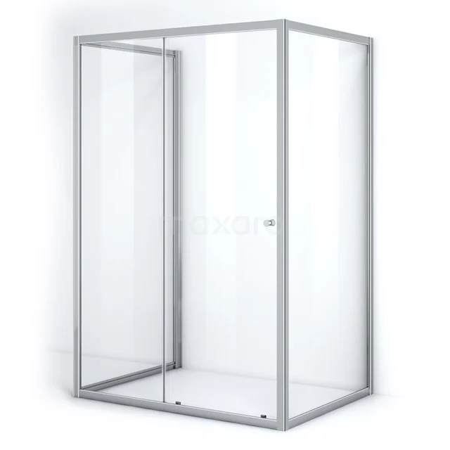 Ruby Allure Shower cabin | 140x100 cm Chrome Clear glass Sliding door Semi-detached rectangle U0920-1410C Glass shower enclosure with silver frame, corner model, ideal for a modern bathroom.