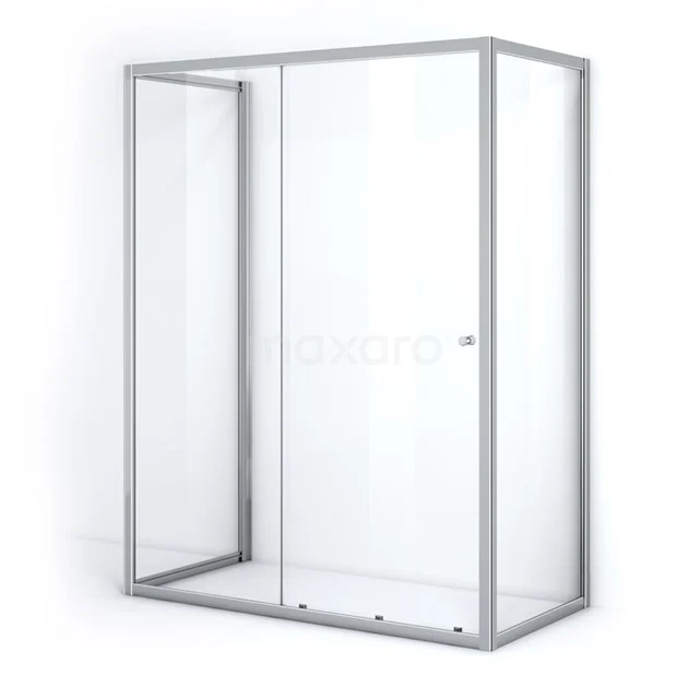 Glasene Duschkabine mit silberfarbenem Rahmen, Schiebetür und minimalistischem Design. Perfekt für einen modernen Badezimmerstil.