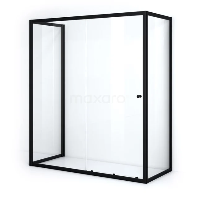 Modern black Shower enclosure with glass sliding doors, minimalist design, perfect as a stylish addition in any bathroom.