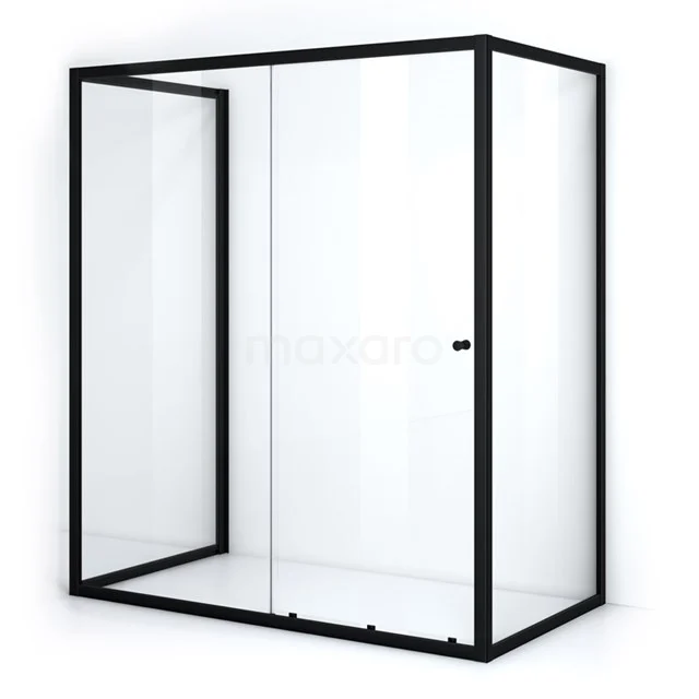 Ruby Allure Douchecabine | 180x100 cm Mat zwart Helder glas Schuifdeur Halfvrijstaande rechthoek U0920-1810MN Mat zwarte douchecabine met hoekinstap, helder glas en strak aluminium frame; modern badkamerdesign voor een ruime douche-ervaring.