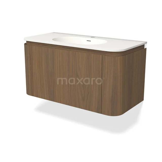 Modulo Plus Bathroom furniture with sink | 100 cm Walnut wood front Solid surface 1 rounded drawer BMW71-00001 C71-1000_B77-gat_Notenhout_65.jpg
