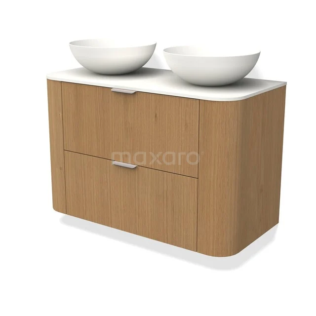 Modulo Plato Badmöbel mit Aufsatzwaschbecken | 100 cm Honigeiche front Solid Surface blatt 2 übereinanderliegende runde Schubladen BMK77-00001 C77-1000_T77_Honing-eik_64.jpg