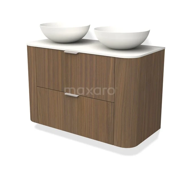 Modulo Plato Badkamermeubel voor waskom | 100 cm Notenhout front Solid surface blad 2 lades onder elkaar rond BMK77-00003 C77-1000_T77_Notenhout_65.jpg