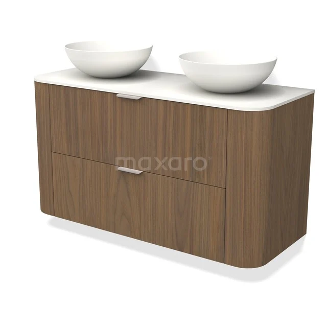 Modulo Plato Plus Badmöbel mit Aufsatzwaschbecken | 120 cm Nußbaum front Solid Surface blatt 2 übereinanderliegende runde Schubladen BMK77-00004 C77-1200_T77_Notenhout_65.jpg