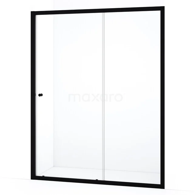 Ruby Allure Douchedeur | 160 cm Mat zwart Helder glas Schuifdeur S0820-1600M Moderne zwarte douchewand van gehard glas, met minimalistisch design en handige schuifdeur voor een stijlvolle badkamer.