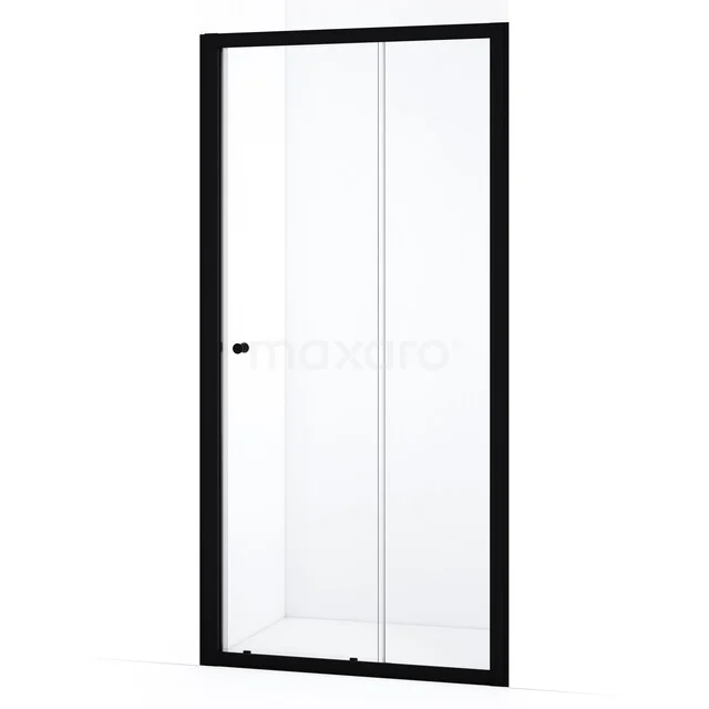 Zwarte glazen douchewand met schuifdeur, modern design perfect voor een stijlvolle badkamer.