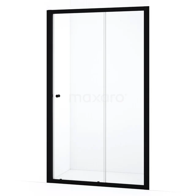 Moderne zwarte douchewand van glas, met een minimalistisch ontwerp en een deur voor in de badkamer.