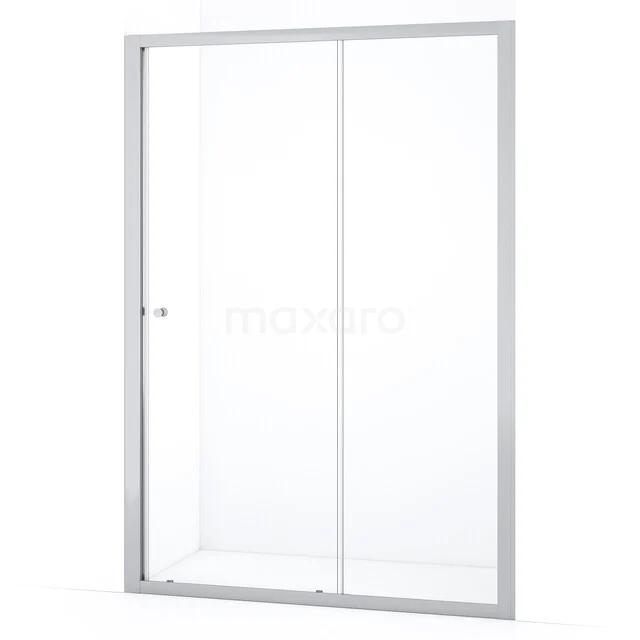 Ruby Allure Douchedeur | 130 cm Chroom Helder glas Schuifdeur S0850-1300C Moderne glazen douchewand met een zilveren frame, ideaal voor een stijlvolle badkamer. Zorgt voor een open en verlichte uitstraling.