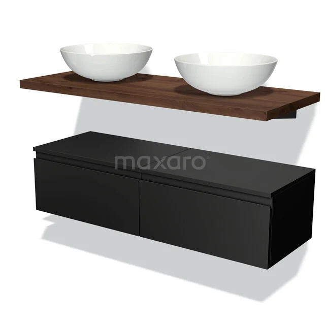 Modulo Plato Badmöbel mit Aufsatzwaschbecken | 120 cm Matt Schwarz Grifflos front Walnuss blatt Tief hängend BMK32-00781 Modulo Plato Badmöbel mit Aufsatzwaschbecken | 120 cm Matt Schwarz Grifflos front Walnuss blatt Tief hängend BMK32-00781