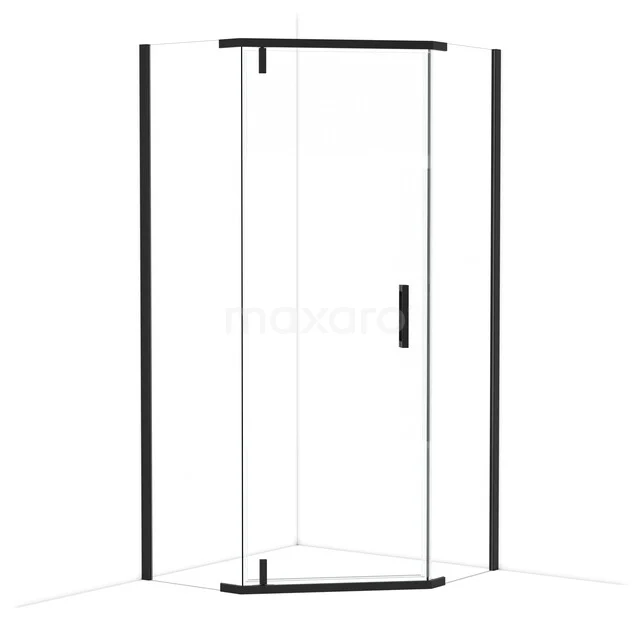Topaz Duschkabine | 100x100 cm Matt Schwarz Drehtür Fünfeck D6403_1000MN Moderne Glas-Duschkabine mit Schwarz Metallrahmen und einer klaren, minimalistischen Ausstrahlung für ein zeitgemäßes Badezimmer.