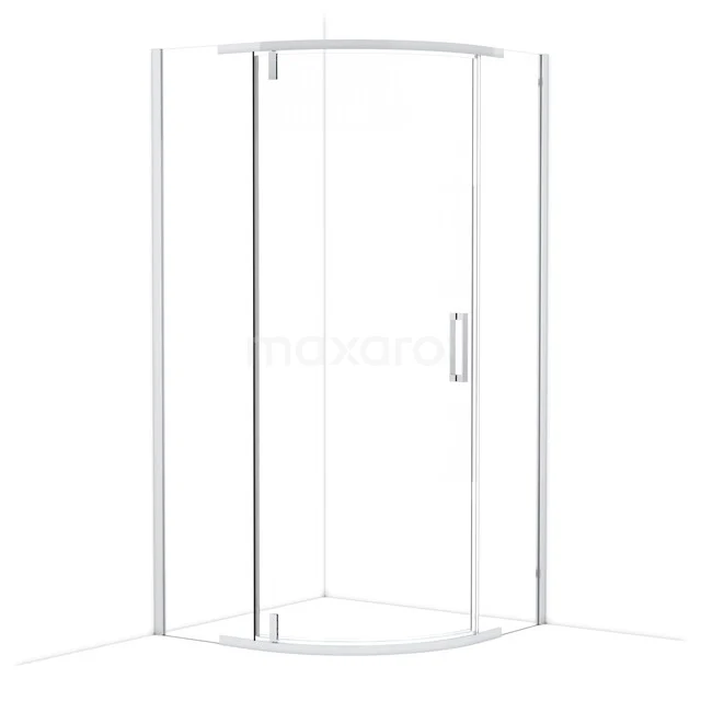 Topaz Duschkabine | 100x100 cm Chrom Drehtür Viertelrunde R6403_1000C Klarer, moderner Duschkabine aus Glas mit weißen Aluminiumprofilen, perfekt für eine schlichte Badezimmergestaltung.