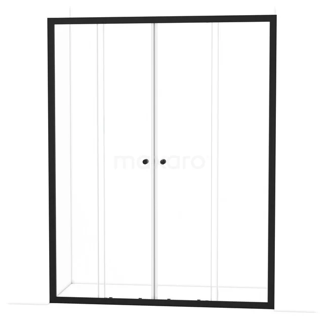 Moderne schwarze Duschwand mit gläsernen Schiebetüren, perfekt für eine stilvolle Badezimmergestaltung.