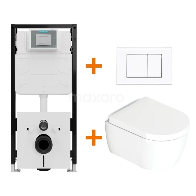 WC-Set Hochglanz Weiß ohne Rand + Maxaro Flush Pro Unterputzspülkasten mit Schalldämmung TOI1766 Wand-WC-Set mit Unterputzspülkasten und weißem WC, geeignet für moderne Bäder, hergestellt aus hochwertigem Kunststoff.