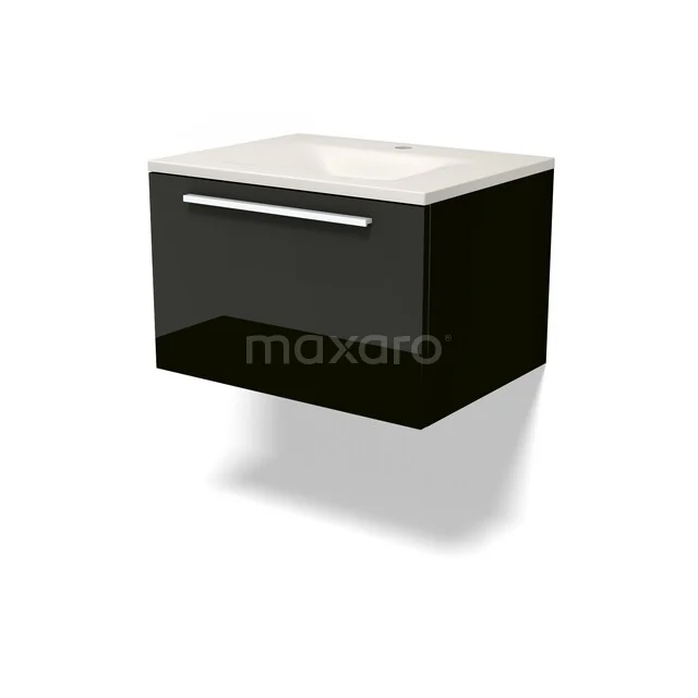Modulo Badkamermeubel met wastafel | 60 cm Hoogglans zwart Vlak front Solid surface 1 lade BMW11-05031 Modulo Badkamermeubel met wastafel | 60 cm Hoogglans zwart Vlak front Solid surface 1 lade BMW11-05031
