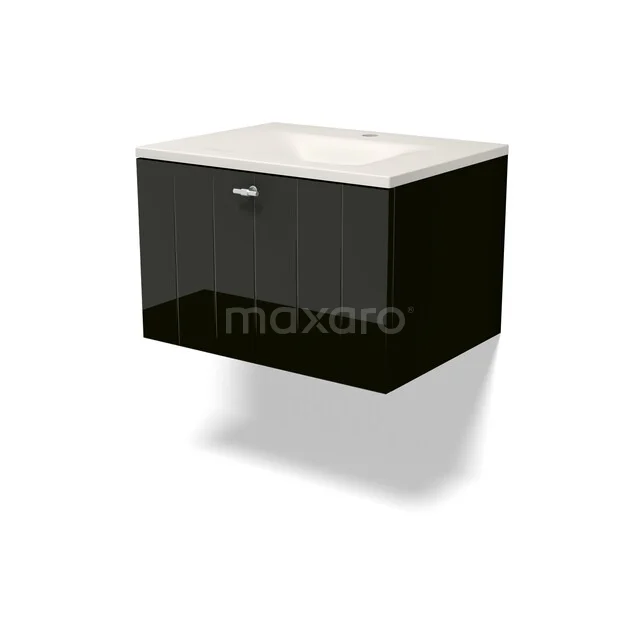 Modulo Badkamermeubel met wastafel | 60 cm Hoogglans zwart Lamel front Solid surface 1 lade BMW11-05032 Modulo Badkamermeubel met wastafel | 60 cm Hoogglans zwart Lamel front Solid surface 1 lade BMW11-05032