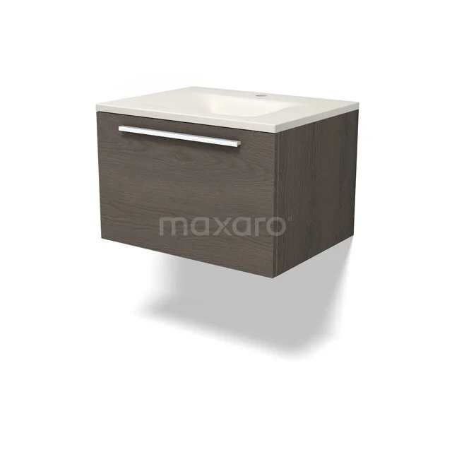 Modulo Badkamermeubel met wastafel | 60 cm Donkerbruin eiken Vlak front Solid surface 1 lade BMW11-05038 Modulo Badkamermeubel met wastafel | 60 cm Donkerbruin eiken Vlak front Solid surface 1 lade BMW11-05038