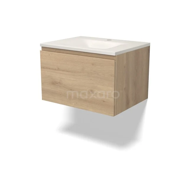 Modulo Badkamermeubel met wastafel | 60 cm Lichtbruin eiken Greeploos front Solid surface 1 lade BMW11-05043 Modulo Badkamermeubel met wastafel | 60 cm Lichtbruin eiken Greeploos front Solid surface 1 lade BMW11-05043