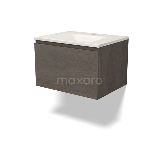 Modulo Badkamermeubel met wastafel | 60 cm Donkerbruin eiken Greeploos front Solid surface 1 lade BMW11-05045 Modulo Badkamermeubel met wastafel | 60 cm Donkerbruin eiken Greeploos front Solid surface 1 lade BMW11-05045
