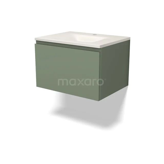 Modulo Badkamermeubel met wastafel | 60 cm Saliegroen Greeploos front Solid surface 1 lade BMW11-05049 Modulo Badkamermeubel met wastafel | 60 cm Saliegroen Greeploos front Solid surface 1 lade BMW11-05049