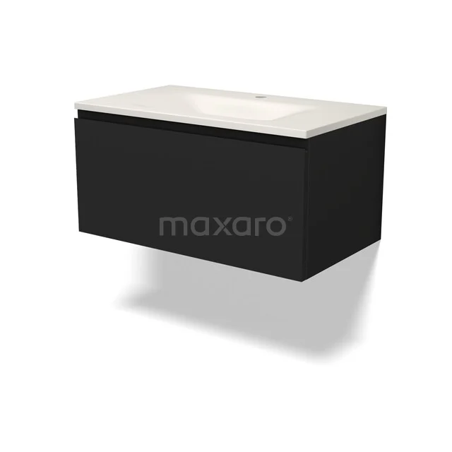Modulo Badkamermeubel met wastafel | 80 cm Mat zwart Greeploos front Solid surface 1 lade BMW11-05056 Modulo Badkamermeubel met wastafel | 80 cm Mat zwart Greeploos front Solid surface 1 lade BMW11-05056