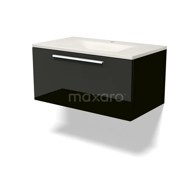 Modulo Badkamermeubel met wastafel | 80 cm Hoogglans zwart Vlak front Solid surface 1 lade BMW11-05067 Modulo Badkamermeubel met wastafel | 80 cm Hoogglans zwart Vlak front Solid surface 1 lade BMW11-05067