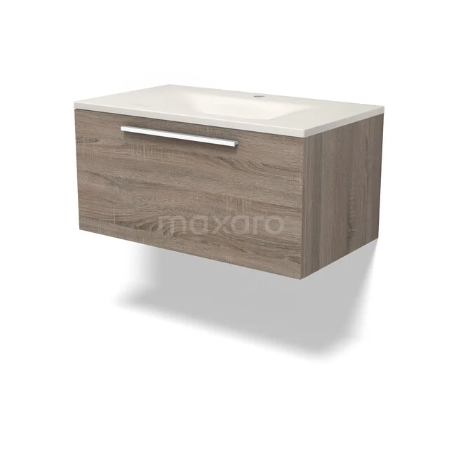 Modulo Badkamermeubel met wastafel | 80 cm Eiken Vlak front Solid surface 1 lade BMW11-05069 Modulo Badkamermeubel met wastafel | 80 cm Eiken Vlak front Solid surface 1 lade BMW11-05069