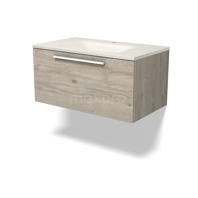 Modulo Badkamermeubel met wastafel | 80 cm Lichtgrijs eiken Vlak front Solid surface 1 lade BMW11-05070 Modulo Badkamermeubel met wastafel | 80 cm Lichtgrijs eiken Vlak front Solid surface 1 lade BMW11-05070