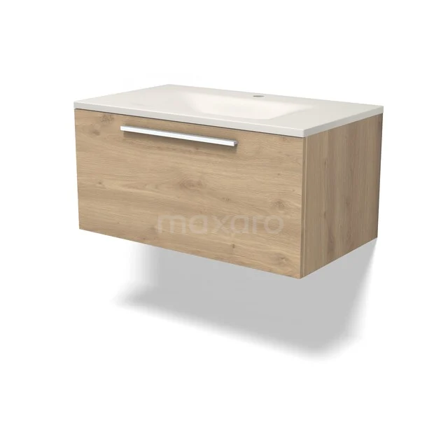 Modulo Badkamermeubel met wastafel | 80 cm Lichtbruin eiken Vlak front Solid surface 1 lade BMW11-05071 Modulo Badkamermeubel met wastafel | 80 cm Lichtbruin eiken Vlak front Solid surface 1 lade BMW11-05071