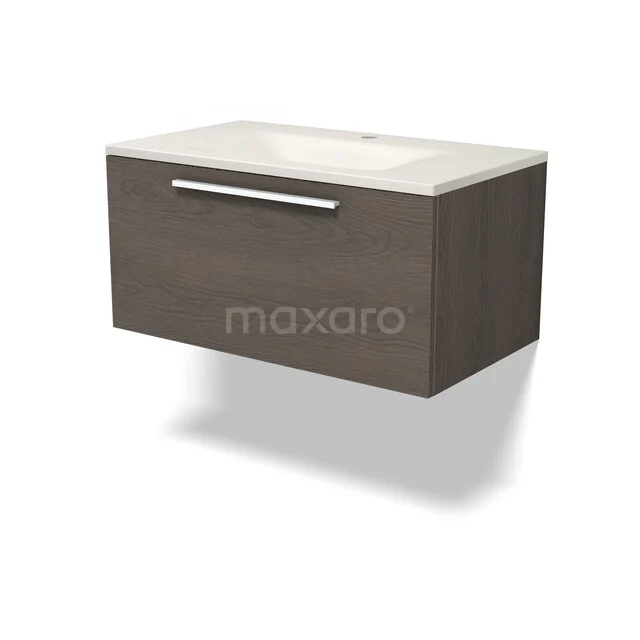 Modulo Badkamermeubel met wastafel | 80 cm Donkerbruin eiken Vlak front Solid surface 1 lade BMW11-05073