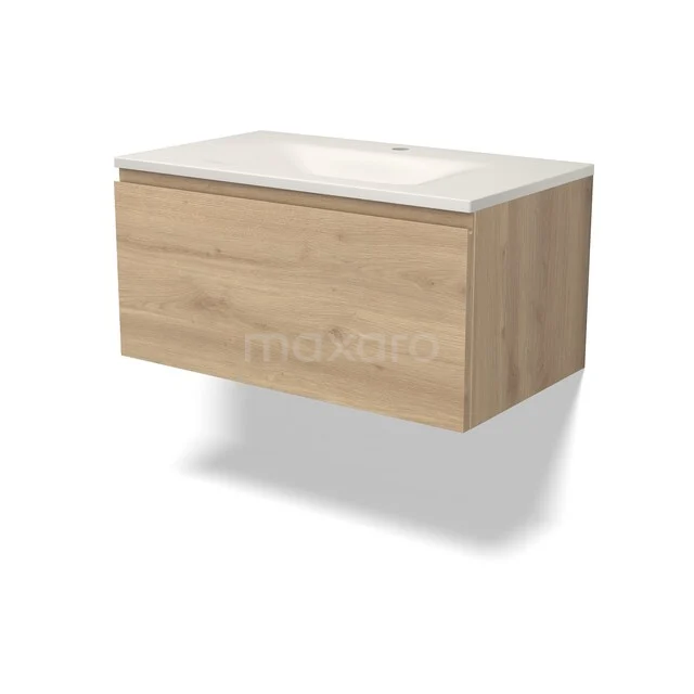Modulo Badkamermeubel met wastafel | 80 cm Lichtbruin eiken Greeploos front Solid surface 1 lade BMW11-05078 Modulo Badkamermeubel met wastafel | 80 cm Lichtbruin eiken Greeploos front Solid surface 1 lade BMW11-05078
