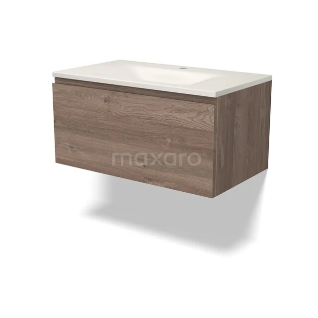 Modulo Badkamermeubel met wastafel | 80 cm Middenbruin eiken Greeploos front Solid surface 1 lade BMW11-05079 Modulo Badkamermeubel met wastafel | 80 cm Middenbruin eiken Greeploos front Solid surface 1 lade BMW11-05079