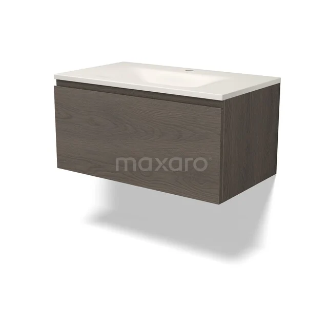 Modulo Badkamermeubel met wastafel | 80 cm Donkerbruin eiken Greeploos front Solid surface 1 lade BMW11-05080 Modulo Badkamermeubel met wastafel | 80 cm Donkerbruin eiken Greeploos front Solid surface 1 lade BMW11-05080