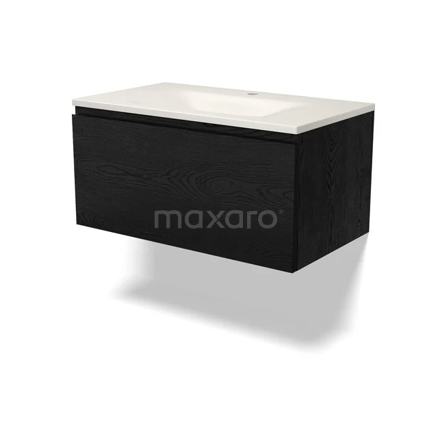 Modulo Badkamermeubel met wastafel | 80 cm Zwart eiken Greeploos front Solid surface 1 lade BMW11-05086 Modulo Badkamermeubel met wastafel | 80 cm Zwart eiken Greeploos front Solid surface 1 lade BMW11-05086