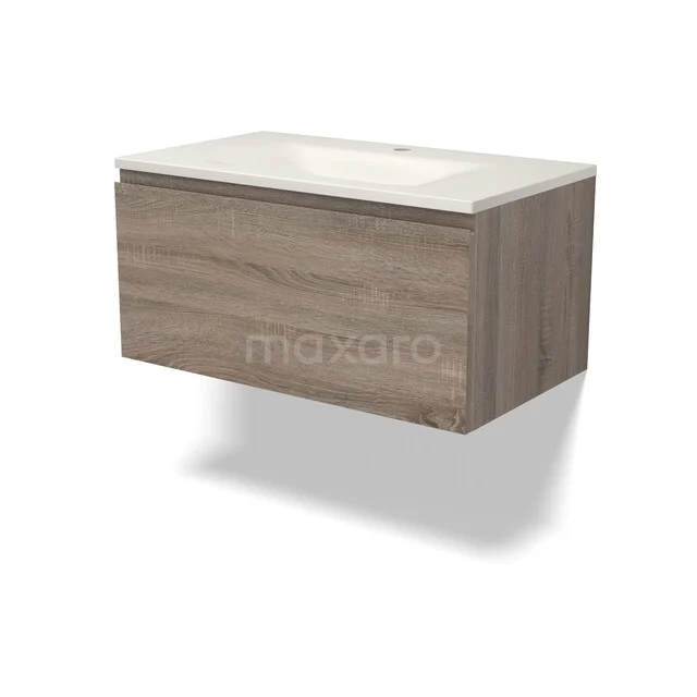Modulo Badkamermeubel met wastafel | 80 cm Eiken Greeploos front Solid surface 1 lade BMW11-05089 Modulo Badkamermeubel met wastafel | 80 cm Eiken Greeploos front Solid surface 1 lade BMW11-05089