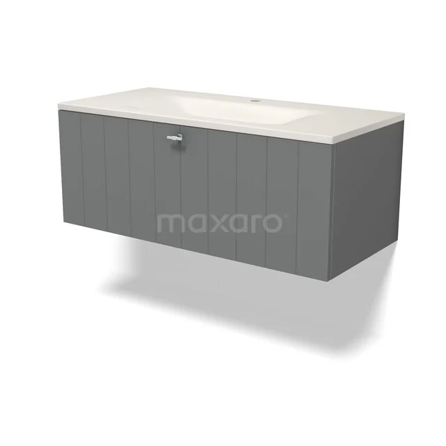 Modulo Badkamermeubel met wastafel | 100 cm Middengrijs Lamel front Solid surface 1 lade BMW11-05093 Modulo Badkamermeubel met wastafel | 100 cm Middengrijs Lamel front Solid surface 1 lade BMW11-05093