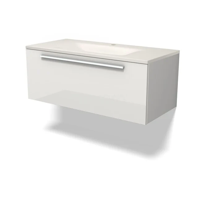 Modulo Badkamermeubel met wastafel | 100 cm Hoogglans wit Vlak front Solid surface 1 lade BMW11-05095 Modulo Badkamermeubel met wastafel | 100 cm Hoogglans wit Vlak front Solid surface 1 lade BMW11-05095