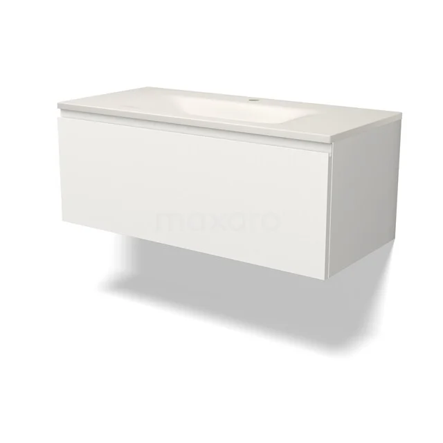 Modulo Badkamermeubel met wastafel | 100 cm Mat wit Greeploos front Solid surface 1 lade BMW11-05098 Modulo Badkamermeubel met wastafel | 100 cm Mat wit Greeploos front Solid surface 1 lade BMW11-05098