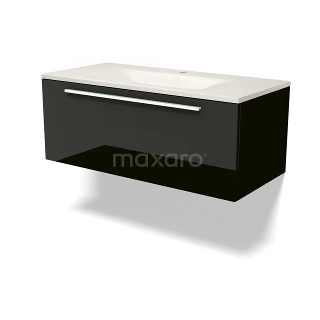 Modulo Badkamermeubel met wastafel | 100 cm Hoogglans zwart Vlak front Solid surface 1 lade BMW11-05102