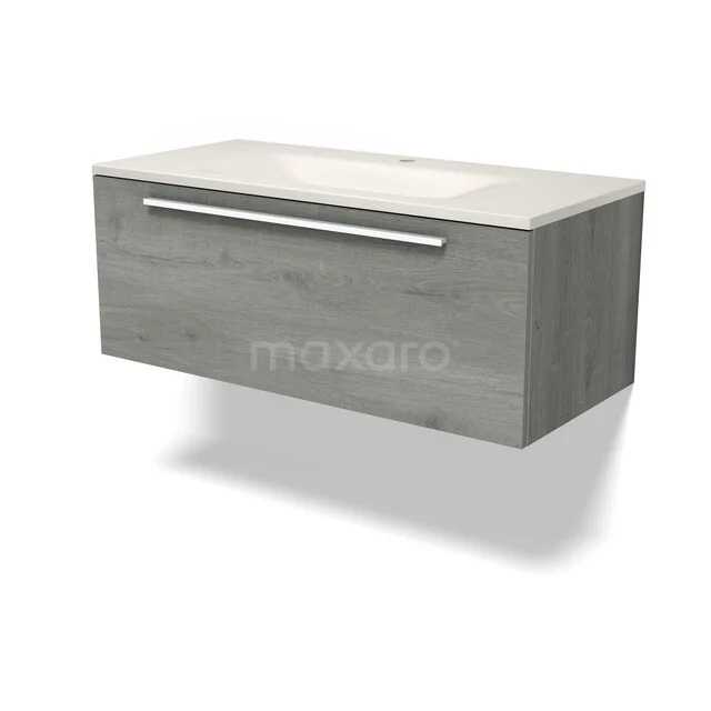 Modulo Badkamermeubel met wastafel | 100 cm Grijs eiken Vlak front Solid surface 1 lade BMW11-05109 Modulo Badkamermeubel met wastafel | 100 cm Grijs eiken Vlak front Solid surface 1 lade BMW11-05109
